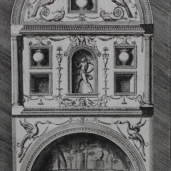 1692 Pietro Bartoli Engraving of Facade of Interior of sepulcher on Villa Corsina (Corsini) Rome Italy. Antique. Over 300 years old