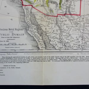 1883 Western United States Gold and Silver Map "precious Metals of the ...
