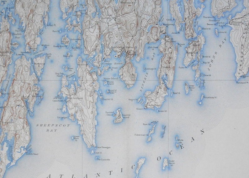 1908 Boothbay Harbor Maine Area Antique Map Sheepscot Bay Etsy