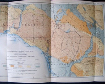 1901 San Luis Obispo, California Region of Bituminous Sandstone and Adjacent Areas. Antique Original Lithograph by A. Hoen & Co NY. USGS Map