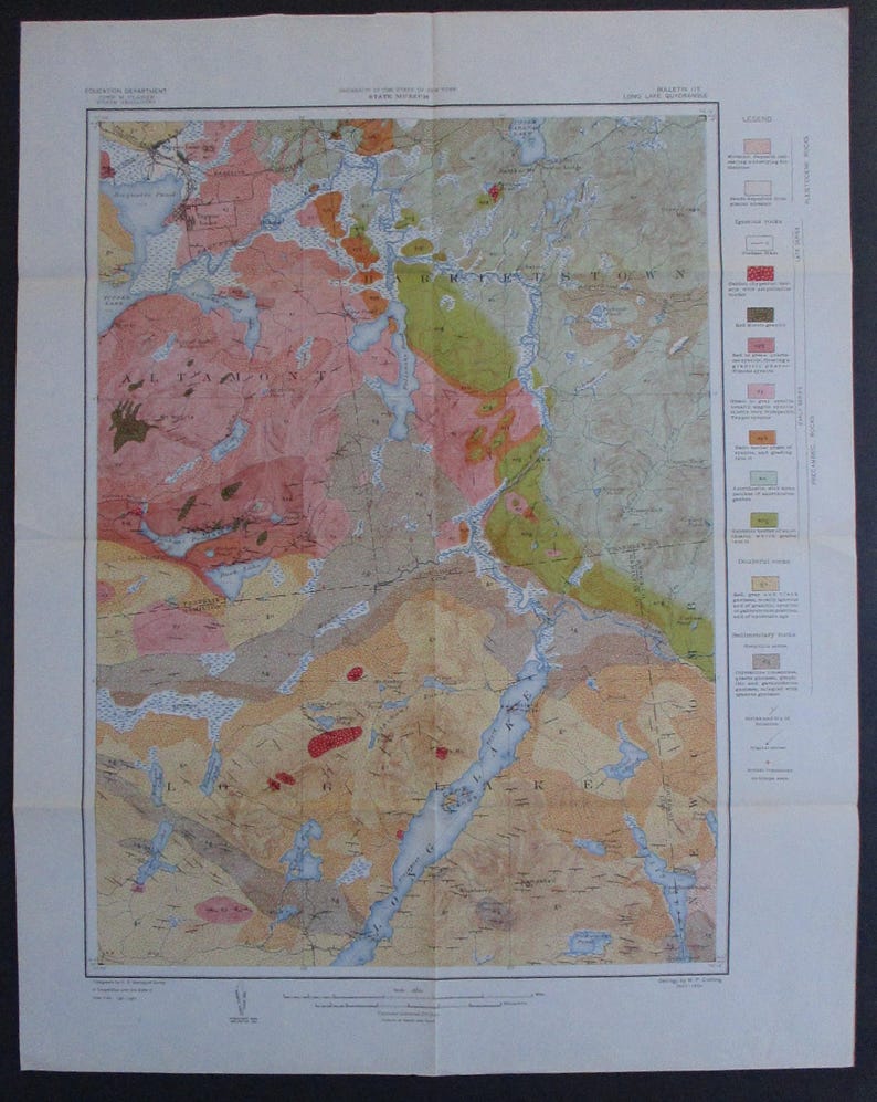 1907 Long Lake New York Antique Geological Map NY Original Etsy
