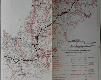 1915 Las Vegas Nevada and New Mexico Railroad Map: Watrous, Tecolate, Sulzbacher, Romero. Santa Fe Railway. Antique Geologic Topographic