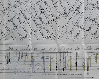 1911 New York City, Geologic Chart showing Detail of Lower East Side, Manhattan. Schist, Limestone, Gneiss. Original Authentic.