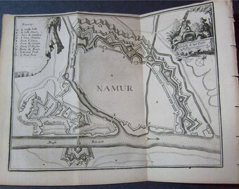 Namur, Belgium Map from 1720. Citadel on the Sambre & Meuse Rivers. Fortifications Buildings Bridges. Fine Harrewyn Copper-plate Engraving