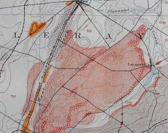 1911 New York. Lera, Evans Mills, Rutland, Black River. Map showing Pleistocene features. Geology. Original, Authentic