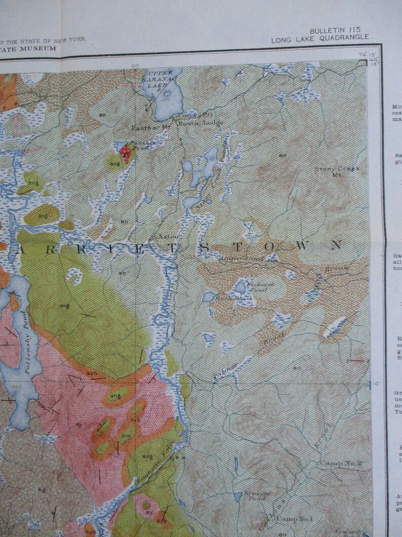 1907 Long Lake New York Antique Geological Map NY Original Etsy