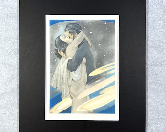 Celestial Kiss - Umberto Brunelleschi — Original Pochoir Print, 1948 — Hand-Colored-- Renson Fils, Matted 8x10