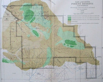 1898 San Jacinto Forest Reserve Antique Map California, CA Showing Classification of Land: Grazing Agricultural Forest etc. Original Map.