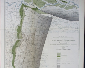 Texas Antique Map 1900 Steedman, Dallas, Waco, Saltillo, Corsicana Black & Grand Prairies Artesian Reservoirs. Original Large Lithograph