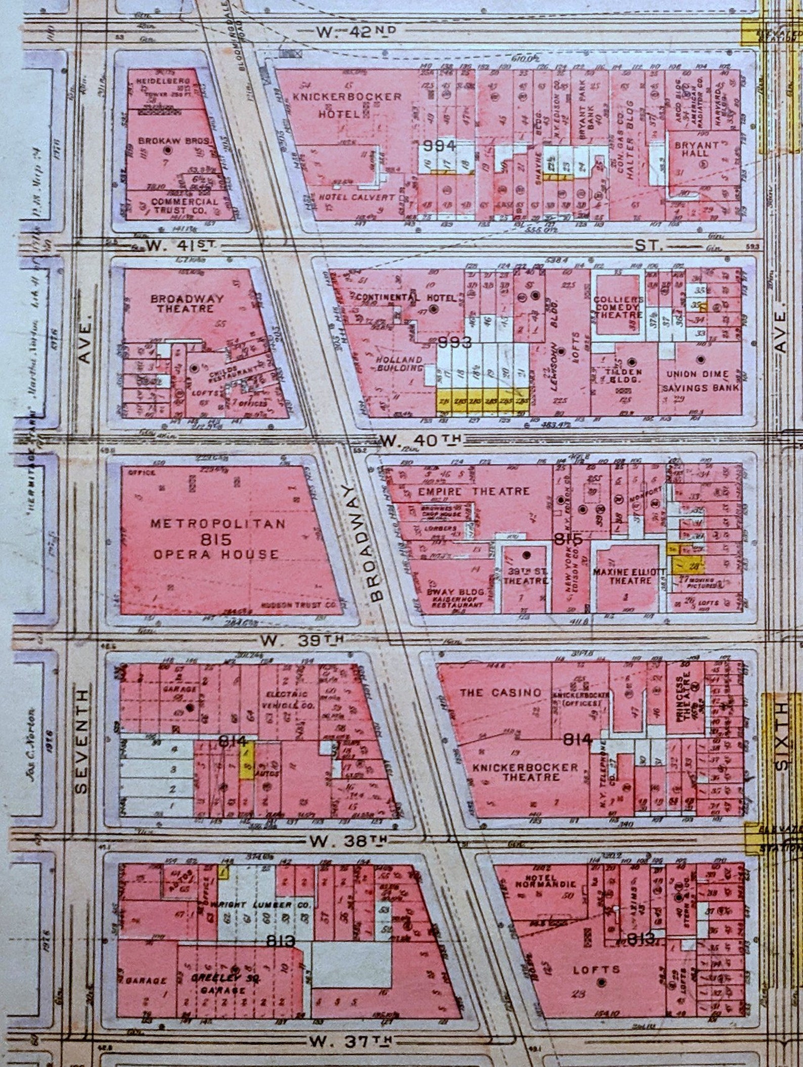 1916 Bryant Park Area Midtown Manhattan NYC Street Map. New York City