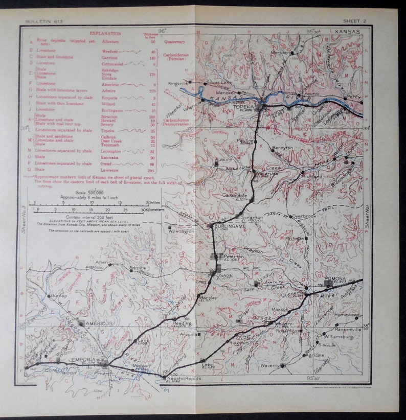 1915 Kansas Antique Railroad Map Topeka Meriden Carbondale Etsy