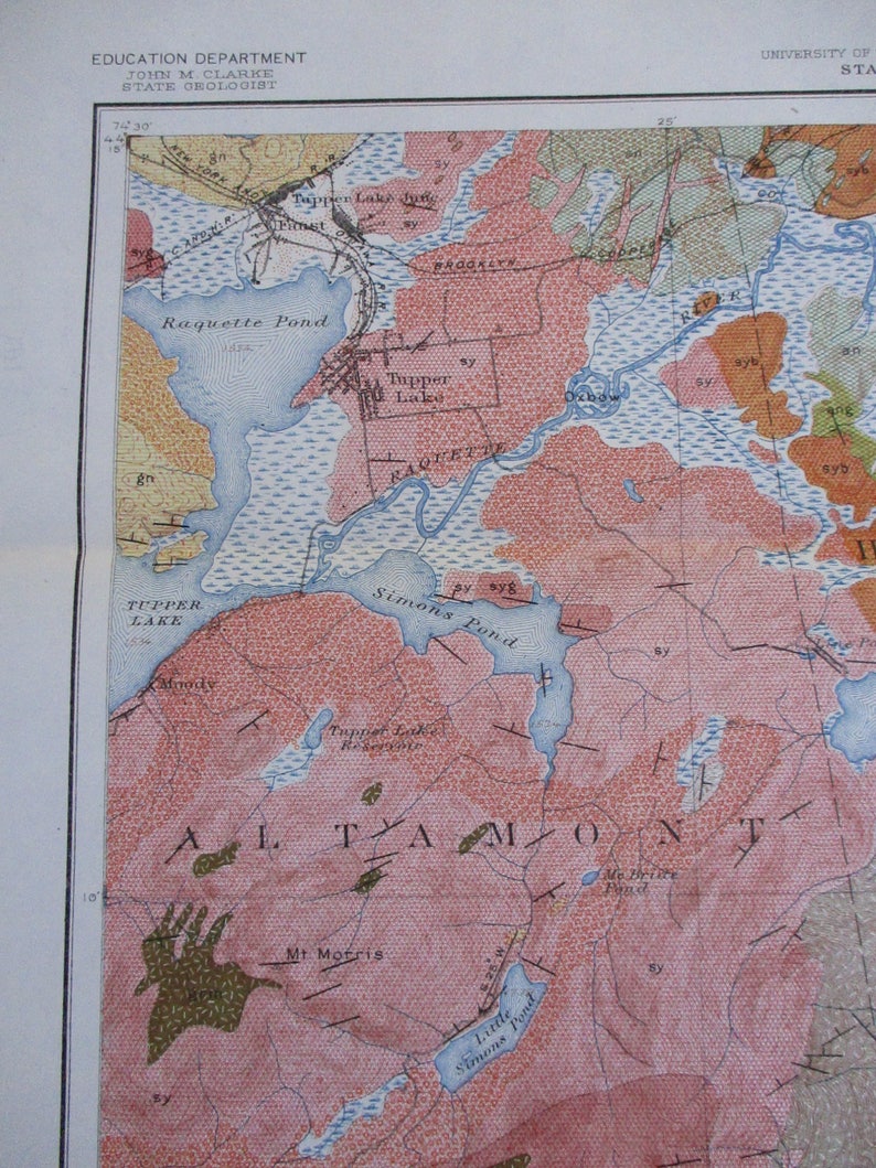 1907 Long Lake New York Antique Geological Map NY Original Etsy