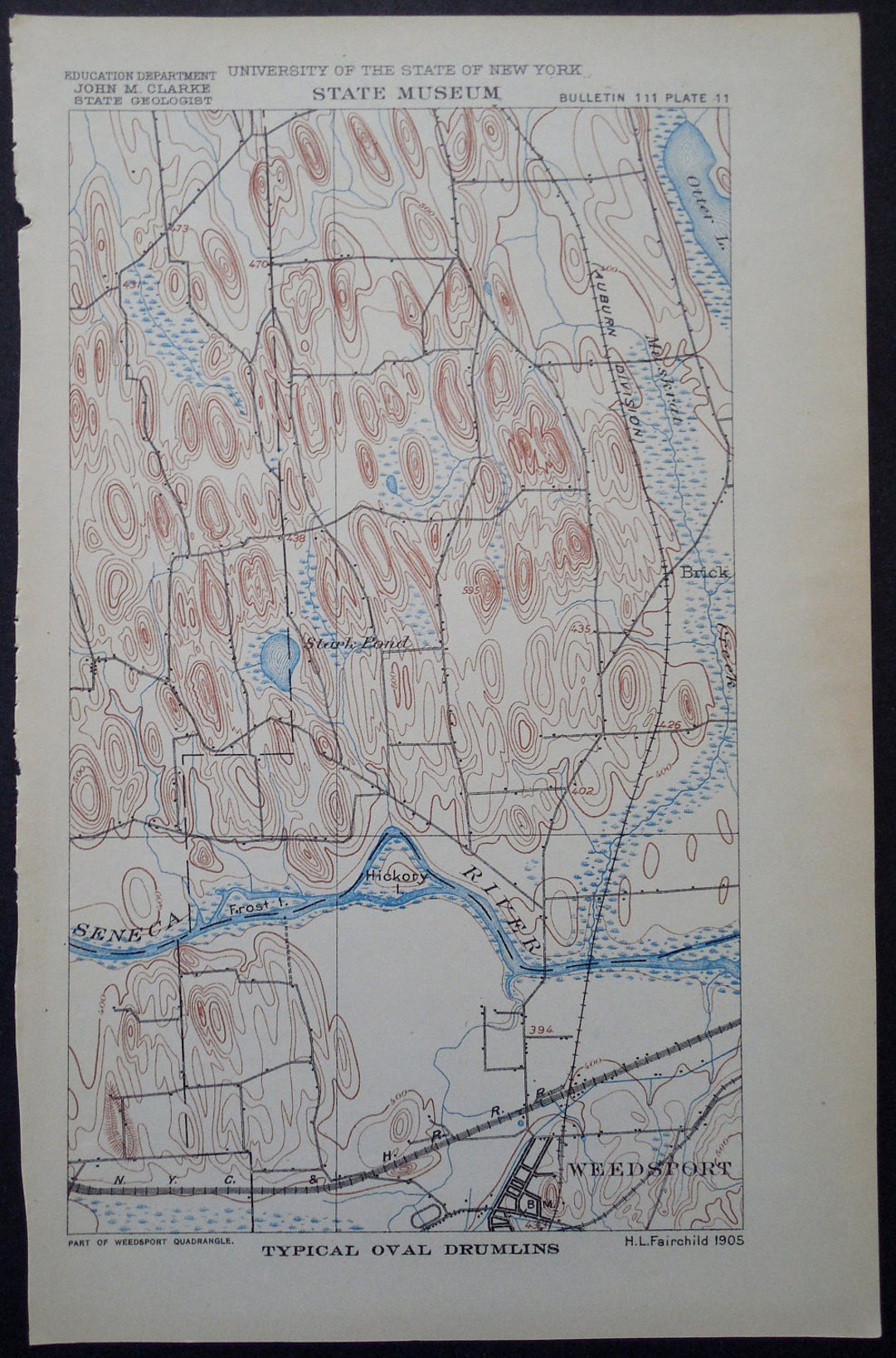 1907 Weedsport NY Area Map, Showing the Occurrence of Drumlins