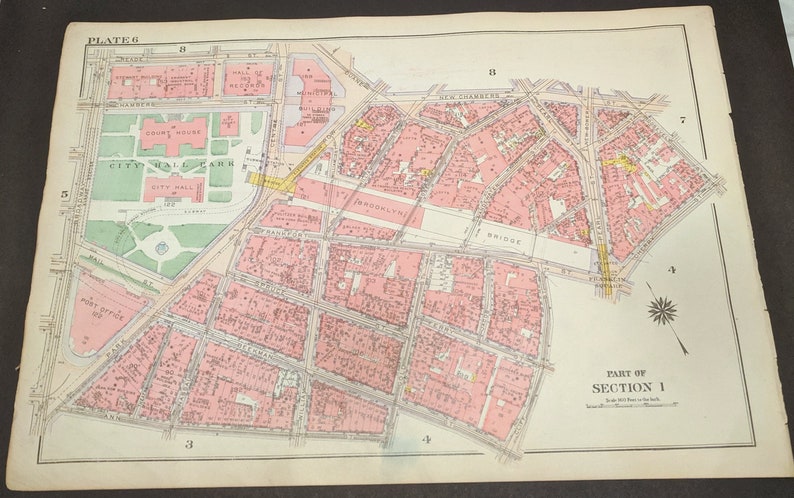 8 COPY ATLAS MAP 1908 DUMBO BROOKLYN NEW YORK MANHATTAN /& BROOKLYN BRIDGE P.S