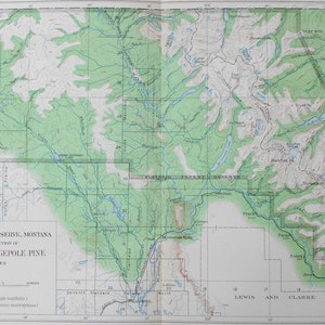 1900 Map: Flathead Forest Reserves Montana MT. Red Fir & Lodgepole Pine. Julius Bien Antique Lithograph. Original. Over 100 years old.