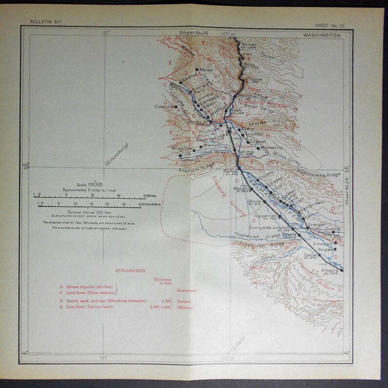 1915 Railroad Map Granger, Wapato, North Yakima, Scudder, Moxee City
