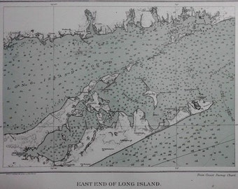 1893 Long Island, NY New York Map (East End). Antique Map by George Harris and the USGS. Original Lithograph. Over 120 years Old.