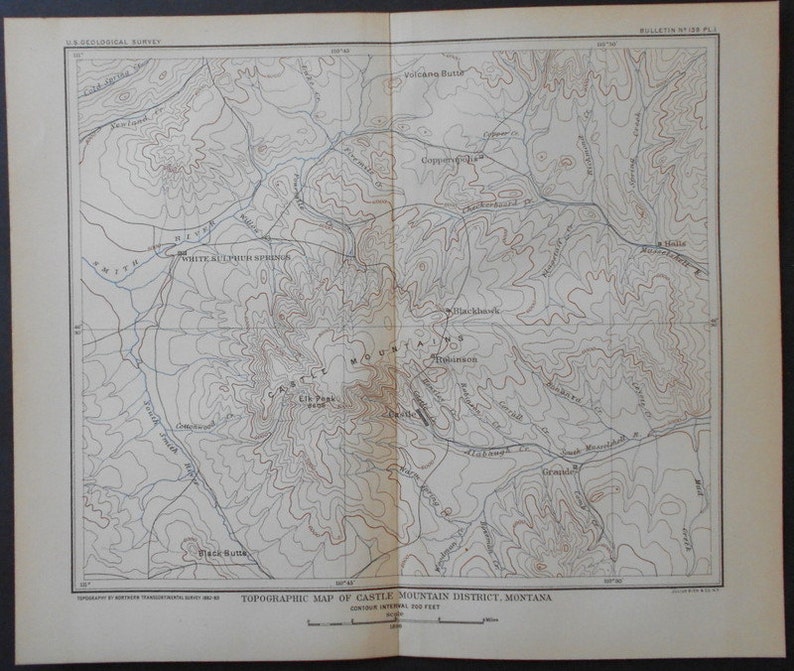 1896 Montana Castle Mountain District Topographic Map. Etsy