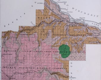 1901 Goodhue County Minnesota MN Wanamingo Zumbrota, Florence Vasa Frontenac Wacota, Red Wing. Original Antique Map Lakes Railroads Rivers