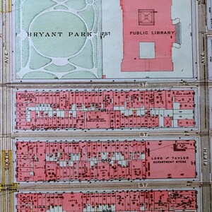 1916 Bryant Park Area Midtown Manhattan NYC Street Map. New York City ...