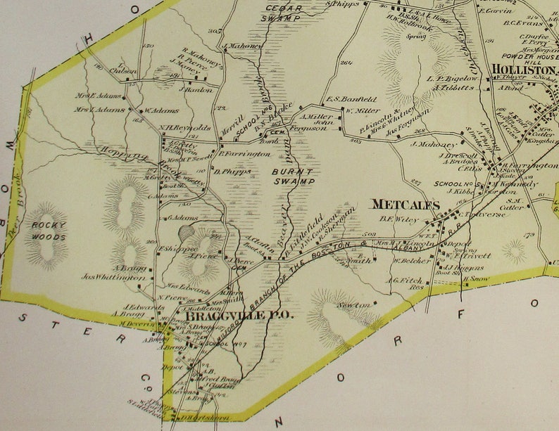 1875 Holliston Massachusetts Town Map Winthrop Pond Metcalf Etsy