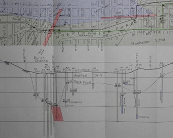 1911 New York City, Manhattan. Morningside Park to Manhattanville Chart Showing Geologic Detail.  Original Authentic.