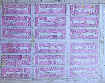 1916 Upper East Side NYC Manhattan. 83rd St to 89th St between Third Ave and York Ave. Antique Bromley Map NYC New York City,