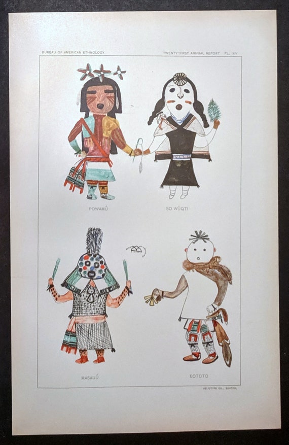 1904 Hopi Kachinas Of Powamu So Wuqti Masauu And Eototo Etsy