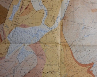 1911 Saratoga & Fulton Counties New York Geologic Map Perth, Broadalbin, Northampton, Edinburg, Northville, Galway Large Antique Original.