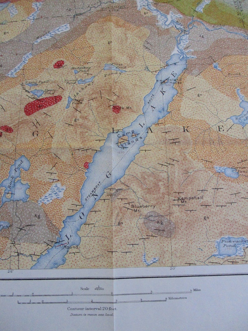 1907 Long Lake New York Antique Geological Map NY Original Etsy
