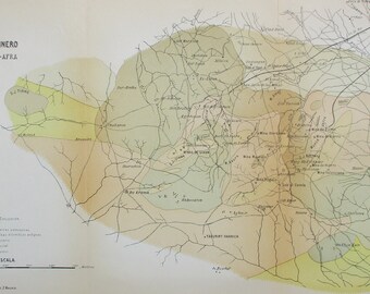 1911 Guelaya, Northern Morocco, Mines, Mining Prospects. Spanish Morocco Map. "Plano Geologico del Distrito de Uixan-Afra"