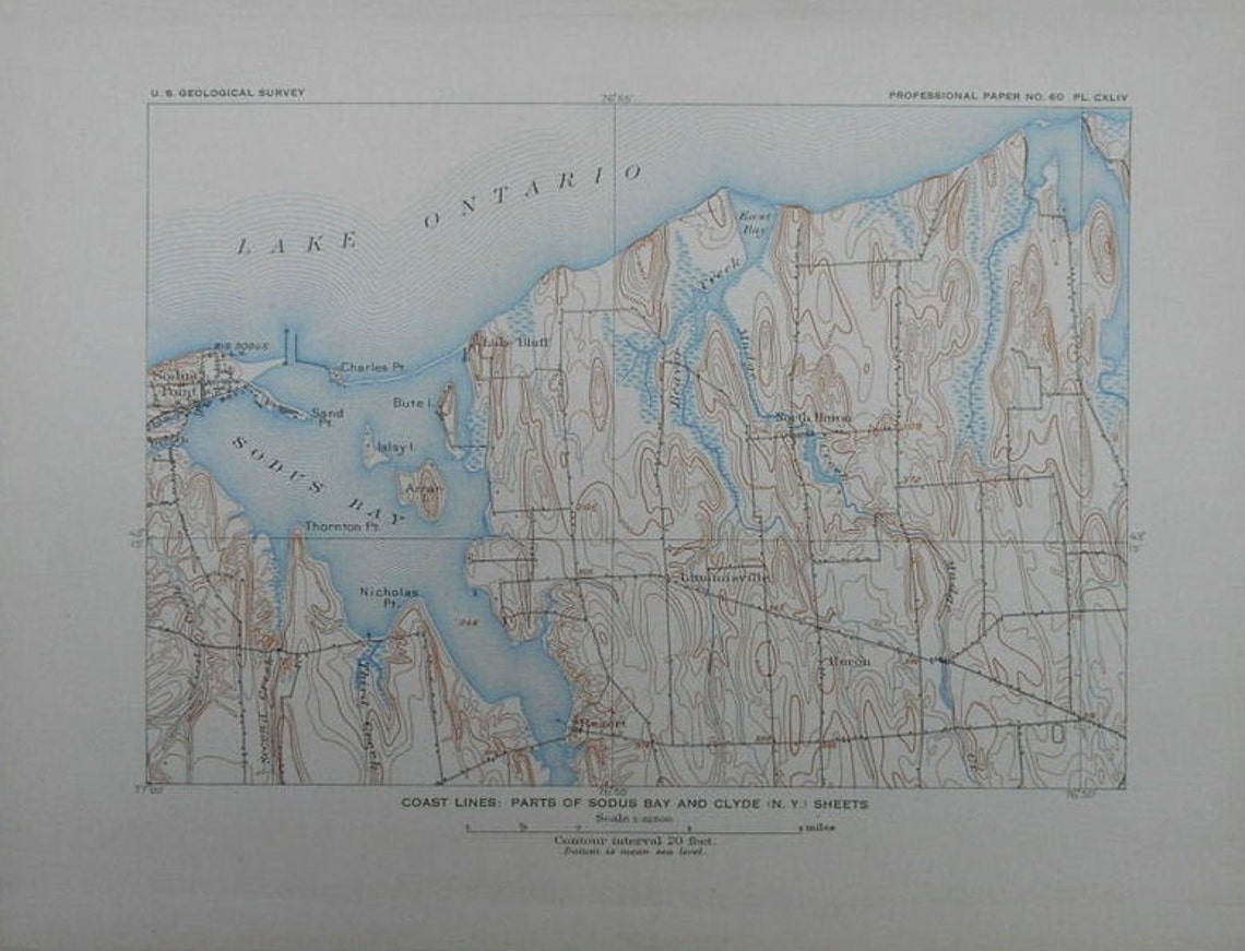 1908 Sodus Point & Bay Map Lake Ontario New York NY. Etsy Canada