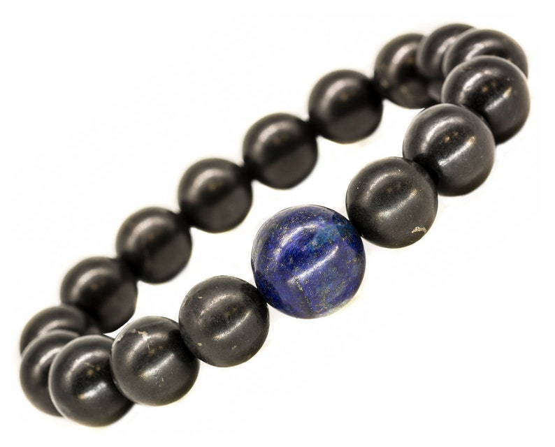 Shungite and Lapis Lazuli Stretch Bracelet Tumbled Beads