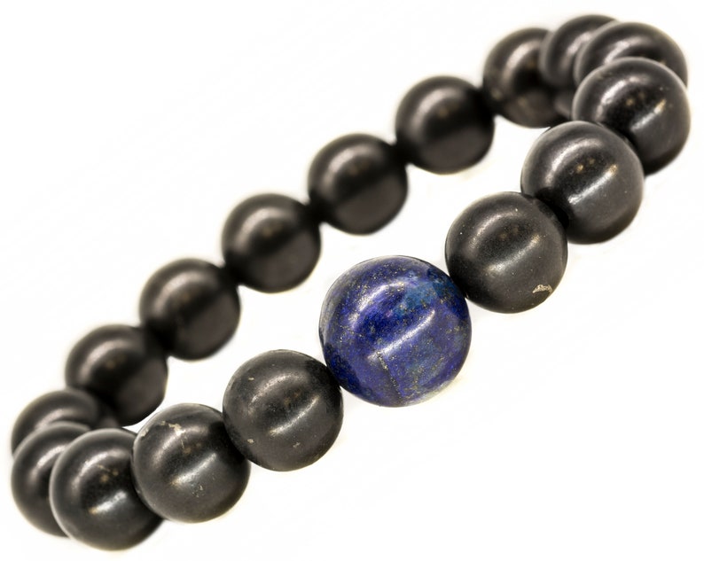 Shungite and Lapis Lazuli Stretch Bracelet Tumbled Beads