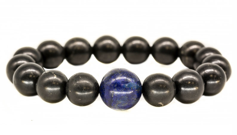 Shungite and Lapis Lazuli Stretch Bracelet Tumbled Beads