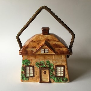 Vintage Cottage Ware biscuit barrel by Westminster Pottery Ltd., c1950s.