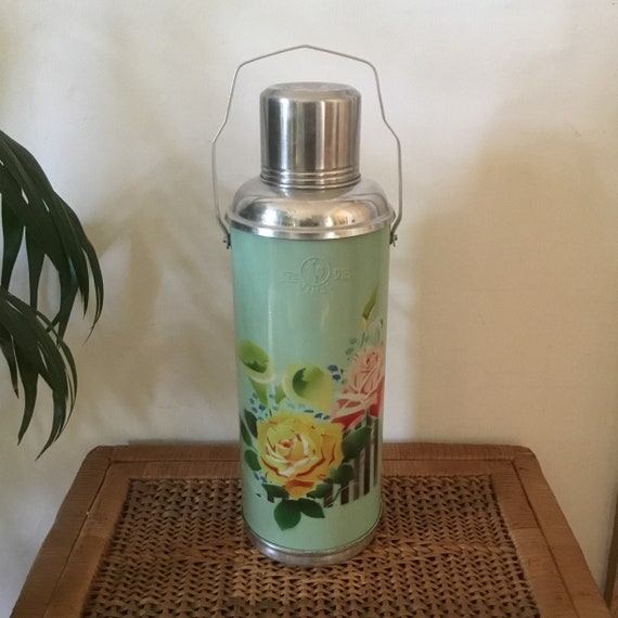 Vintage Jinji Large Thermos Flask With Floral Design, C1970s. 