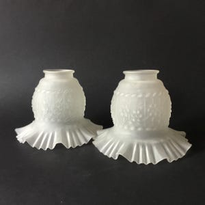 French vintage frilly opaque glass lampshades, set of 2, c1940s.