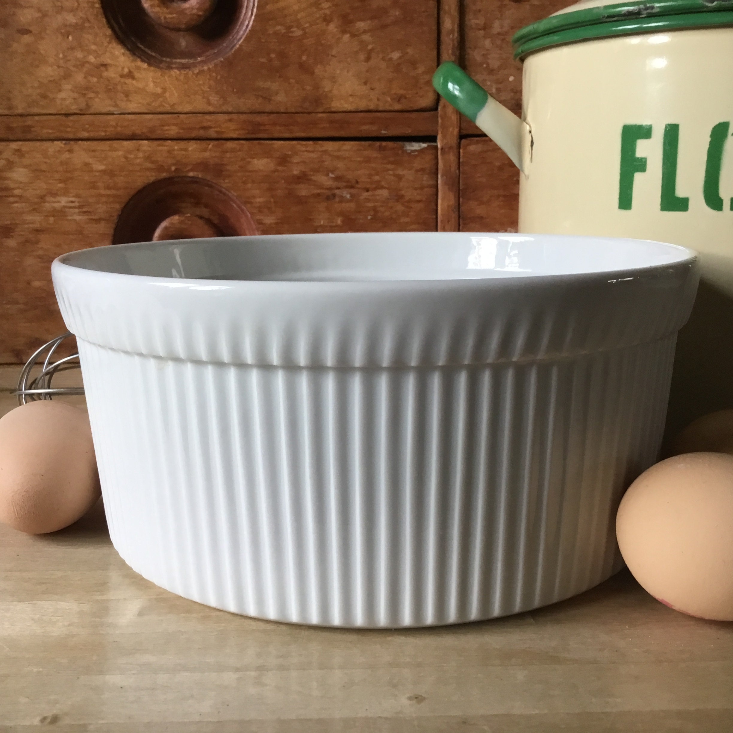 French Vintage Apilco White Soufflé Dish or Serving Bowl Etsy