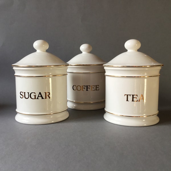 Vintage Hornsea Pottery, Regency design, white storage jars, set of 3, c1980s.