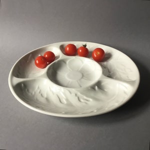 Apilco French vintage white ceramic hors d’oeuvres/serving plate, pre 2000.