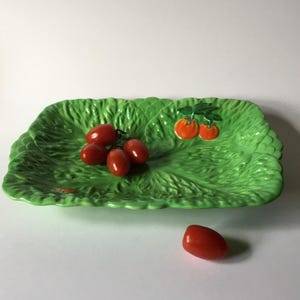 Vintage Beswick Ware majolica, lettuce leaf and tomatoes serving dish, c1930s - 1950s.