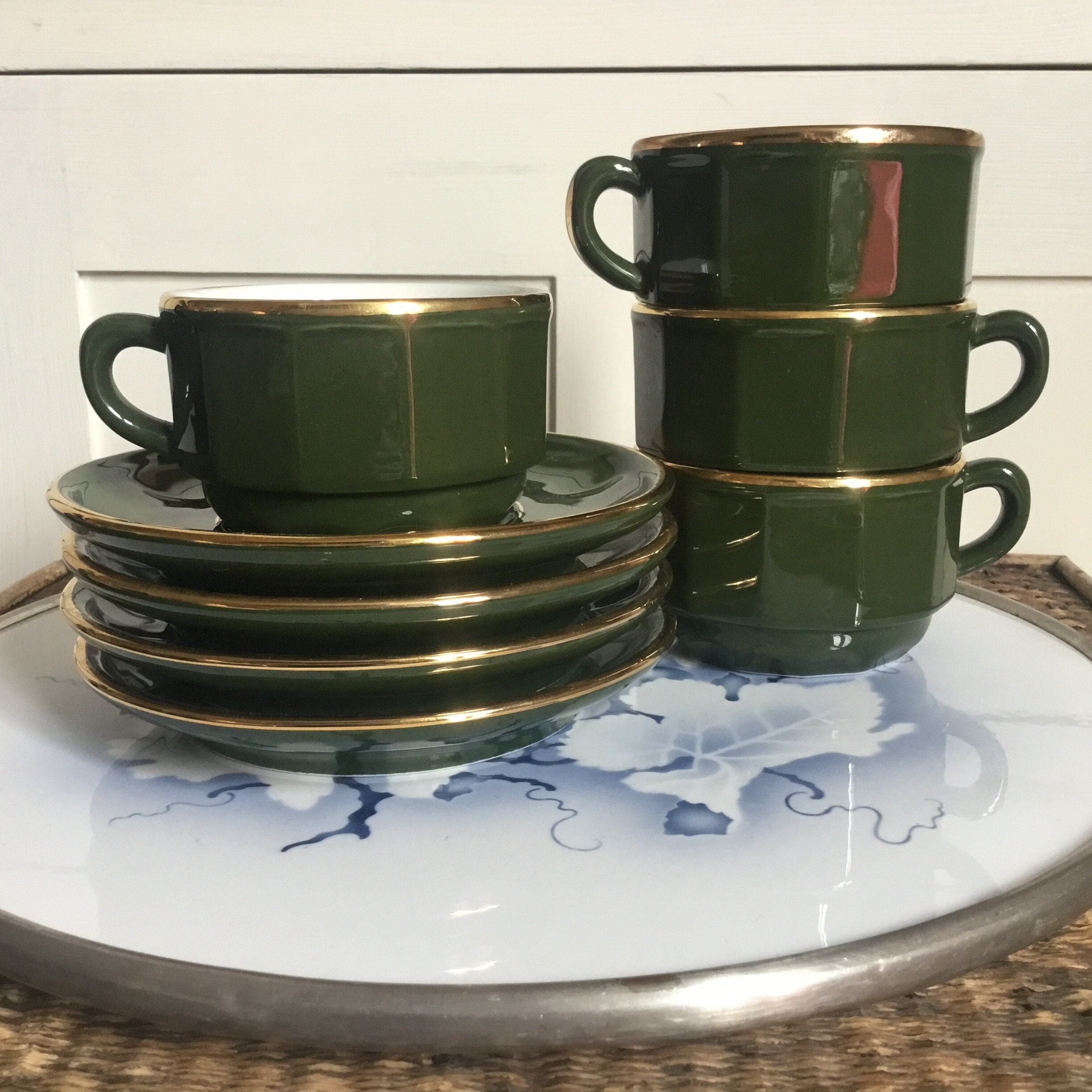 Bialetti Octagonal Cups, Set of 4 Cups, Matt Black and Rose Gold, 75 ML