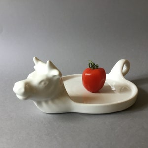 French Vintage white cow cheese/butter/pâté serving plate, pre 2000.