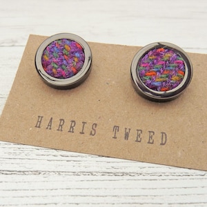 Colourful Harris Tweed Cufflinks, Handmade Scottish Gift, Plaid Cufflinks, Best Man Gift, Wedding Gift, Tweed, Tartan, gunmetal  cufflinks