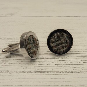 Harris Tweed Cufflinks, Handmade Scottish Gift, Men&#39;s Gift, Plaid cufflinks, Best Man, Silver Cufflinks, Contemporary cufflinks