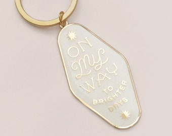 Enamel Glitter Keychain Inspirational Positivity Brighter Days New Job Gift Keys Accessories Gold Lettering Graduation Friendship Cute Sun