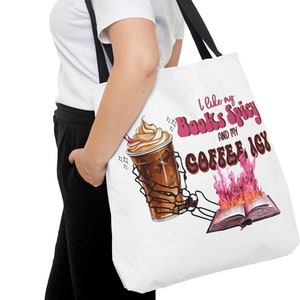 I like my Books Spicy and my Coffee Icy Tote Bag, Spicy Book Lover, Smut Reader, Dark Fantasy Reader, Morally Gray, Bookish, Coffee and Book