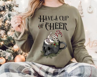 Tómate una taza de alegría Sudadera navideña espeluznante Gótica Navidad espeluznante Navidad divertida Navidad Navidad de brujas Navidad gótica