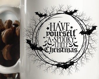 Disfruta de una espeluznante taza navideña de cacao, Navidad gótica, Navidad gótica, Navidad gótica, Navidad oscura.